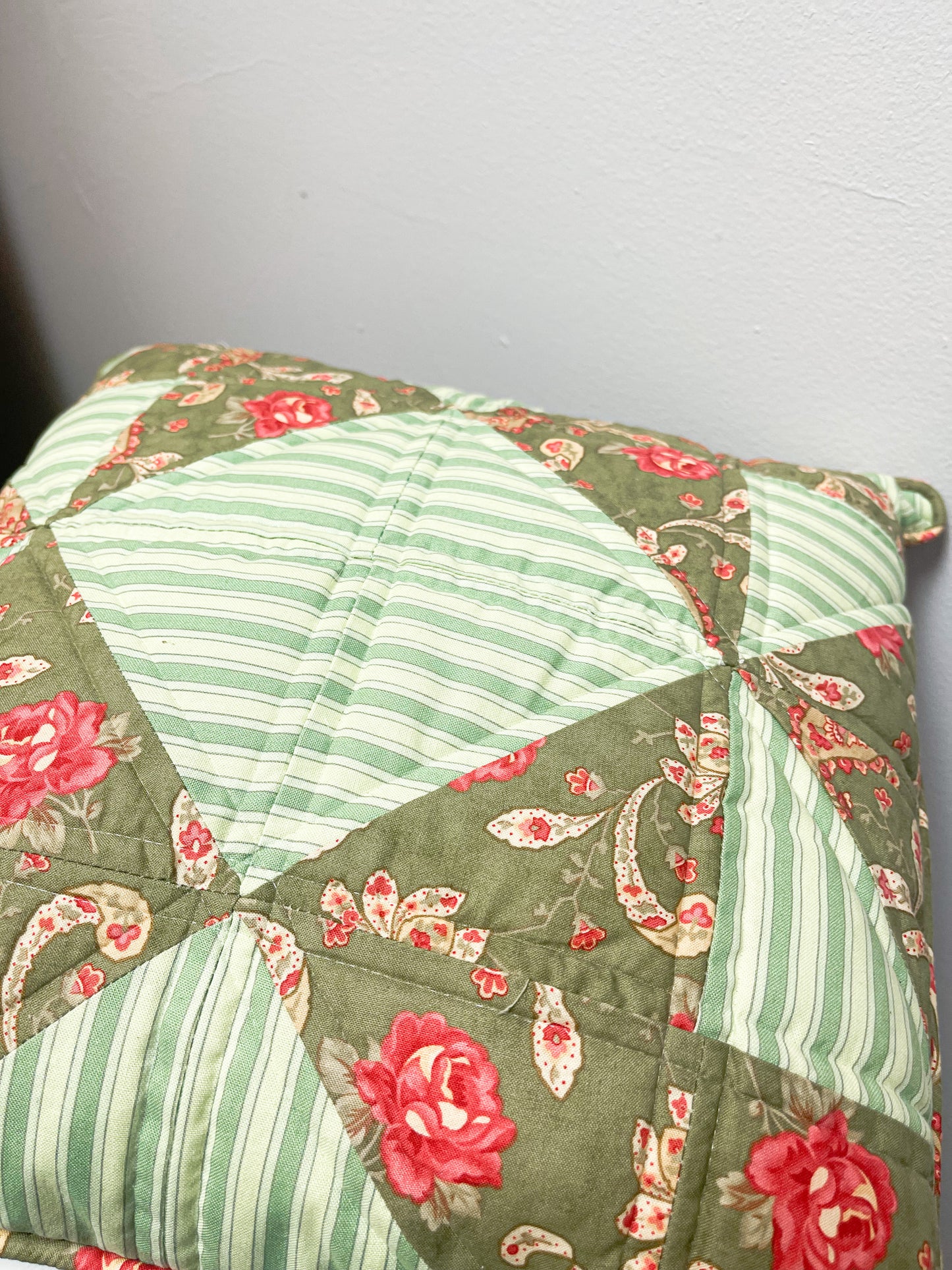 Green Stripes Quilted Pillow