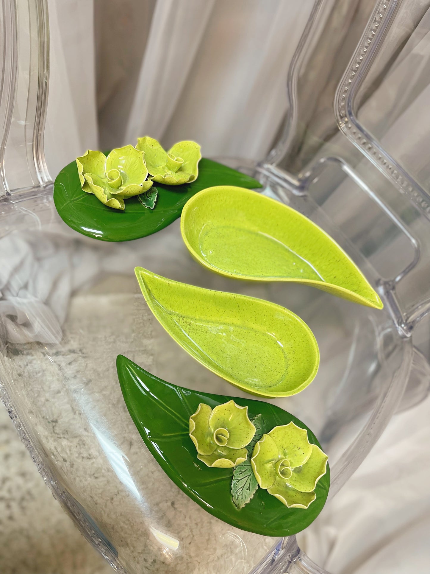 Pair of California Pottery Trinket Dishes with raised flowers