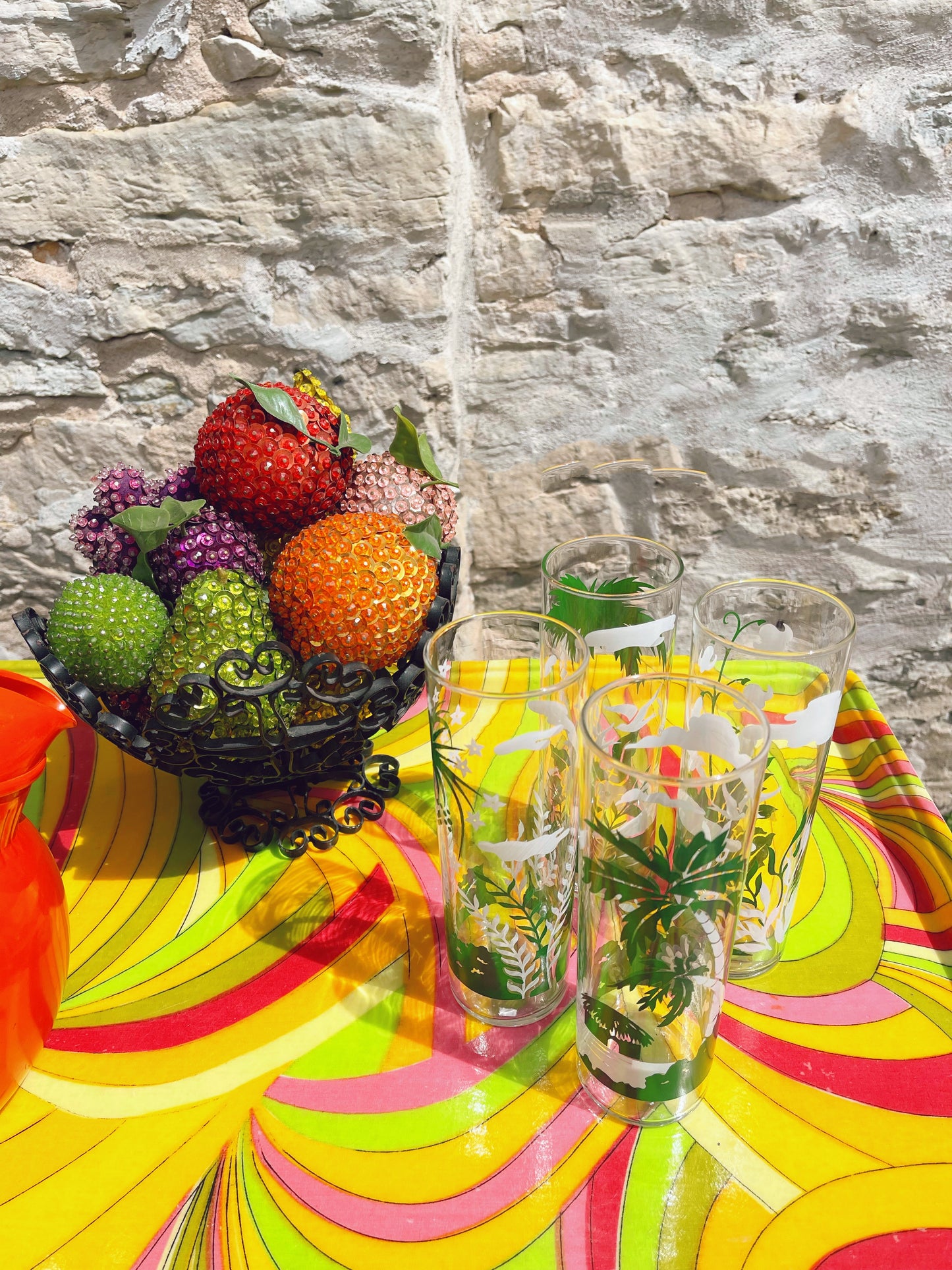 Basket of 1960s/70s bedazzled faux fruit