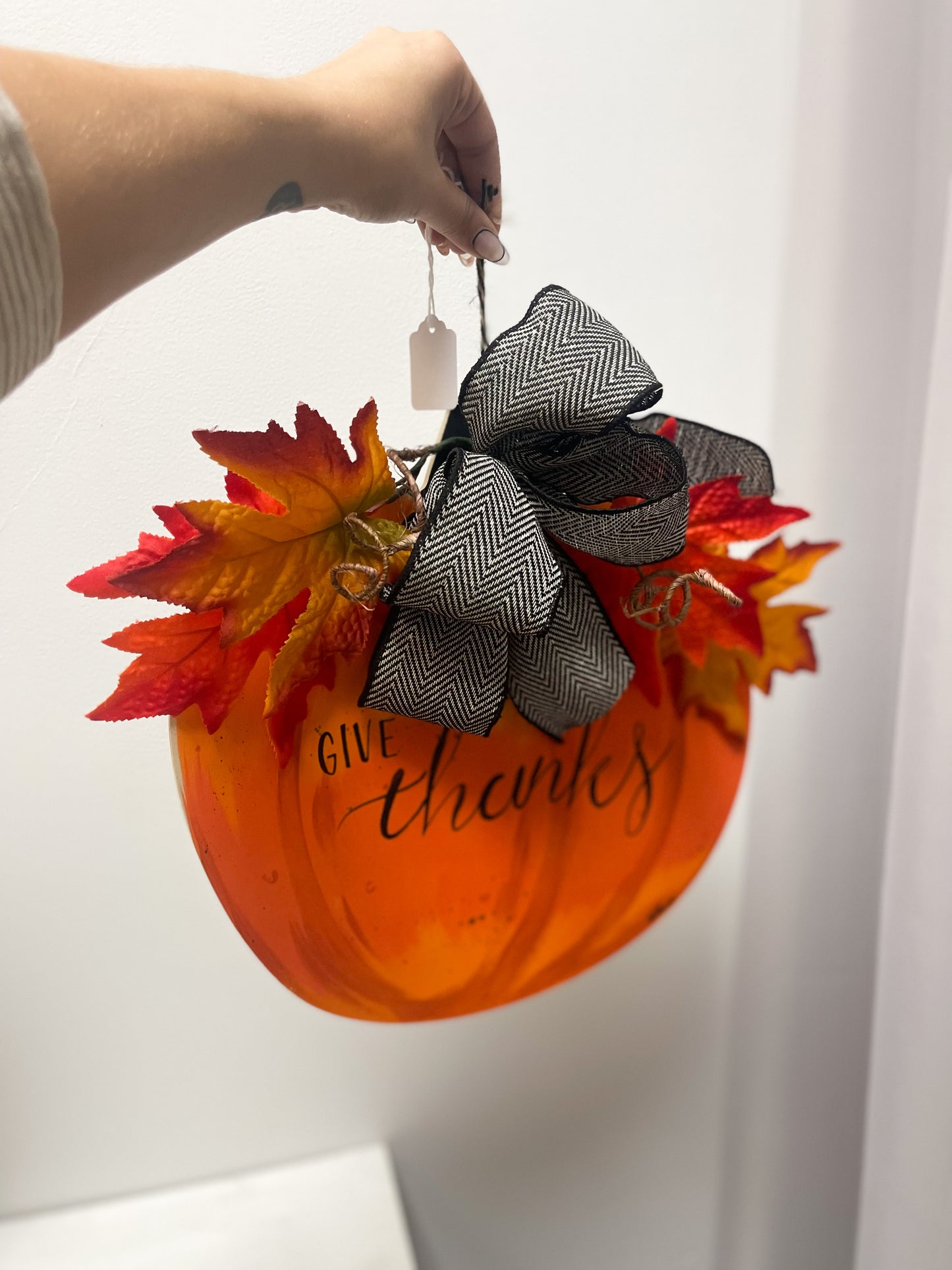 Hand Painted Give Thanks Pumpkin sign