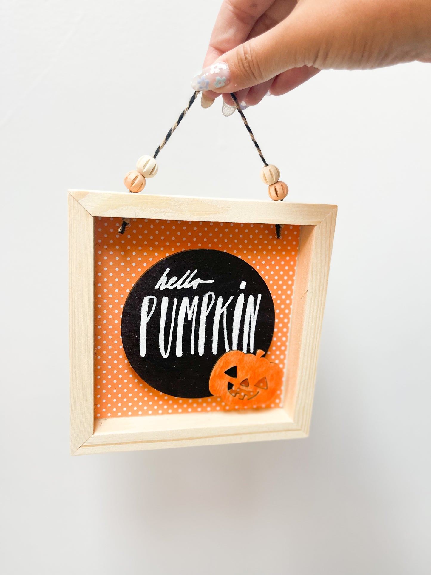 Hello Pumpkin Sign Orange Polka Dot Background