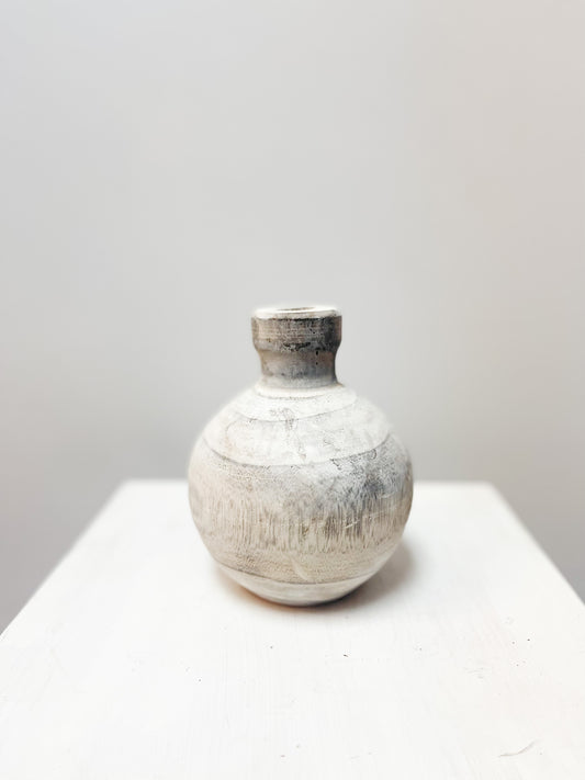 Small round wooden vase