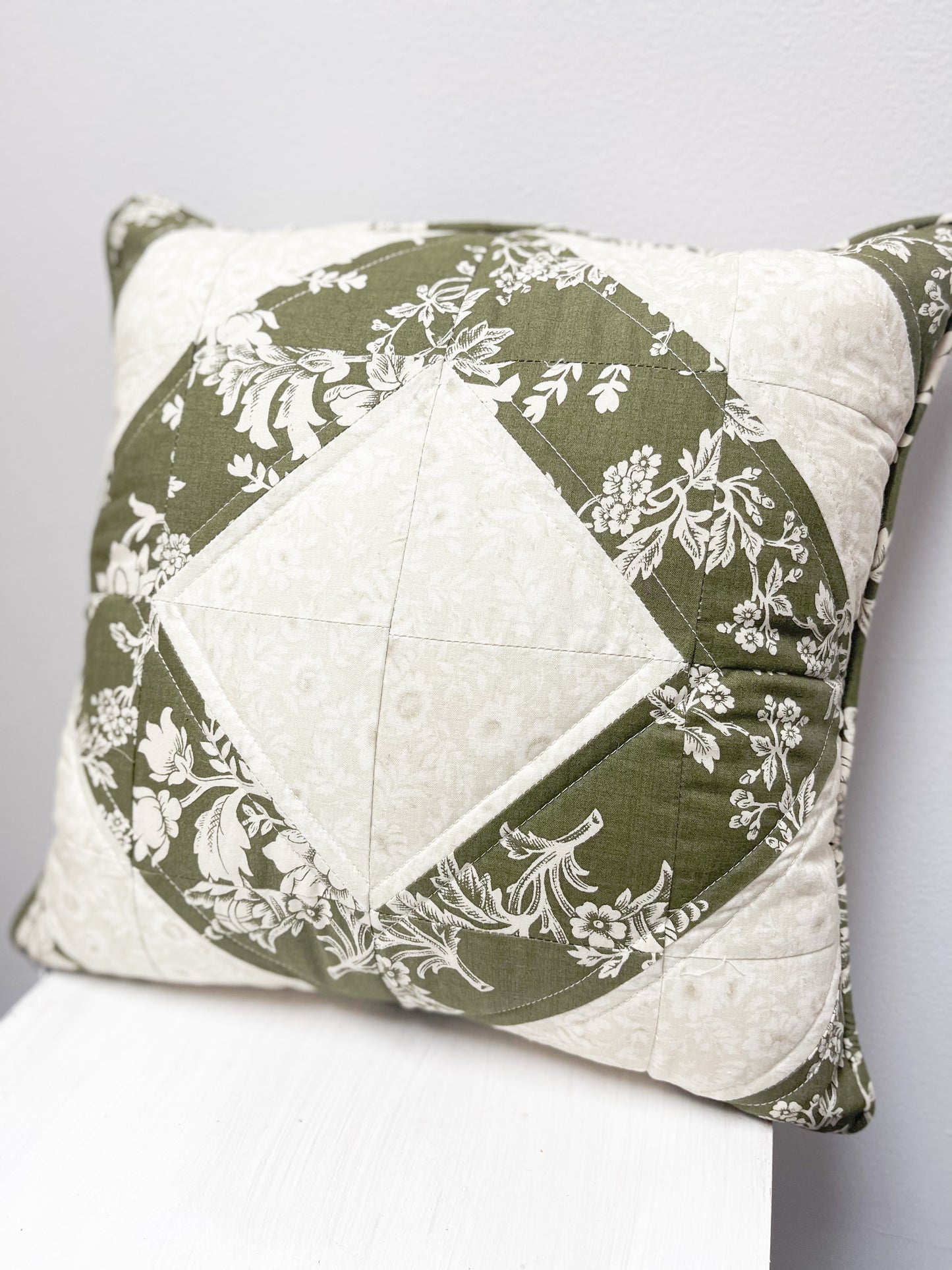 Green Floral Quilted Accent Pillow