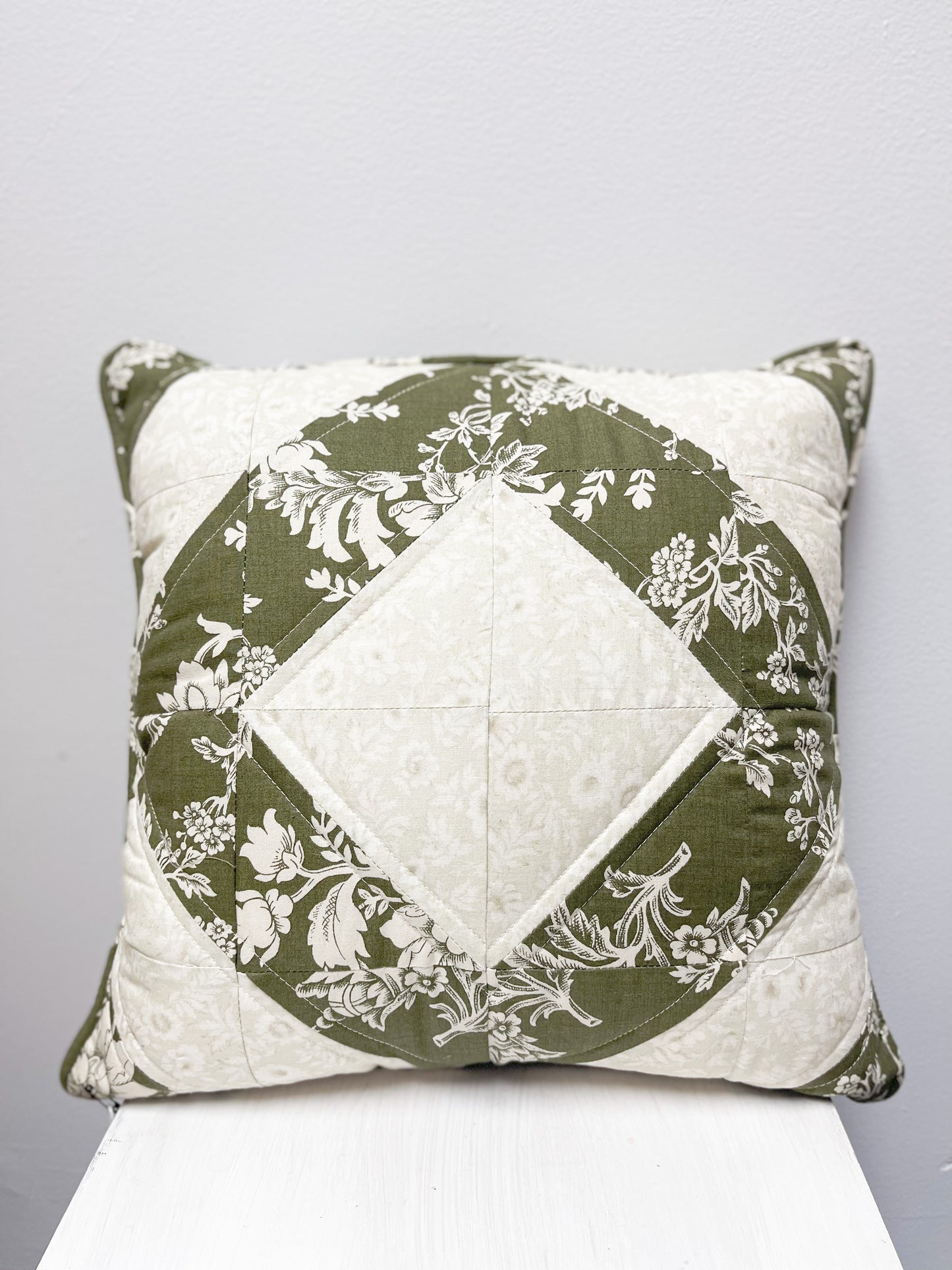 Green Floral Quilted Accent Pillow