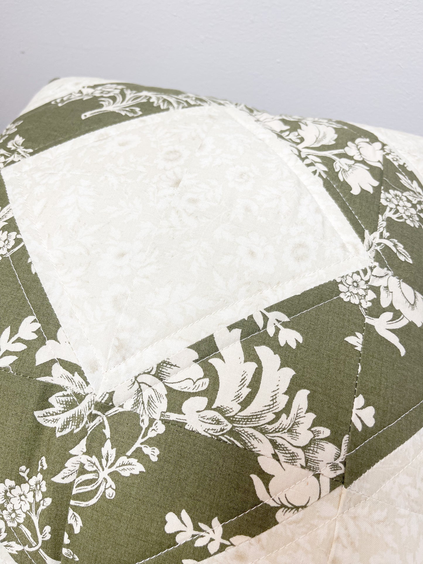 Green Floral Quilted Accent Pillow