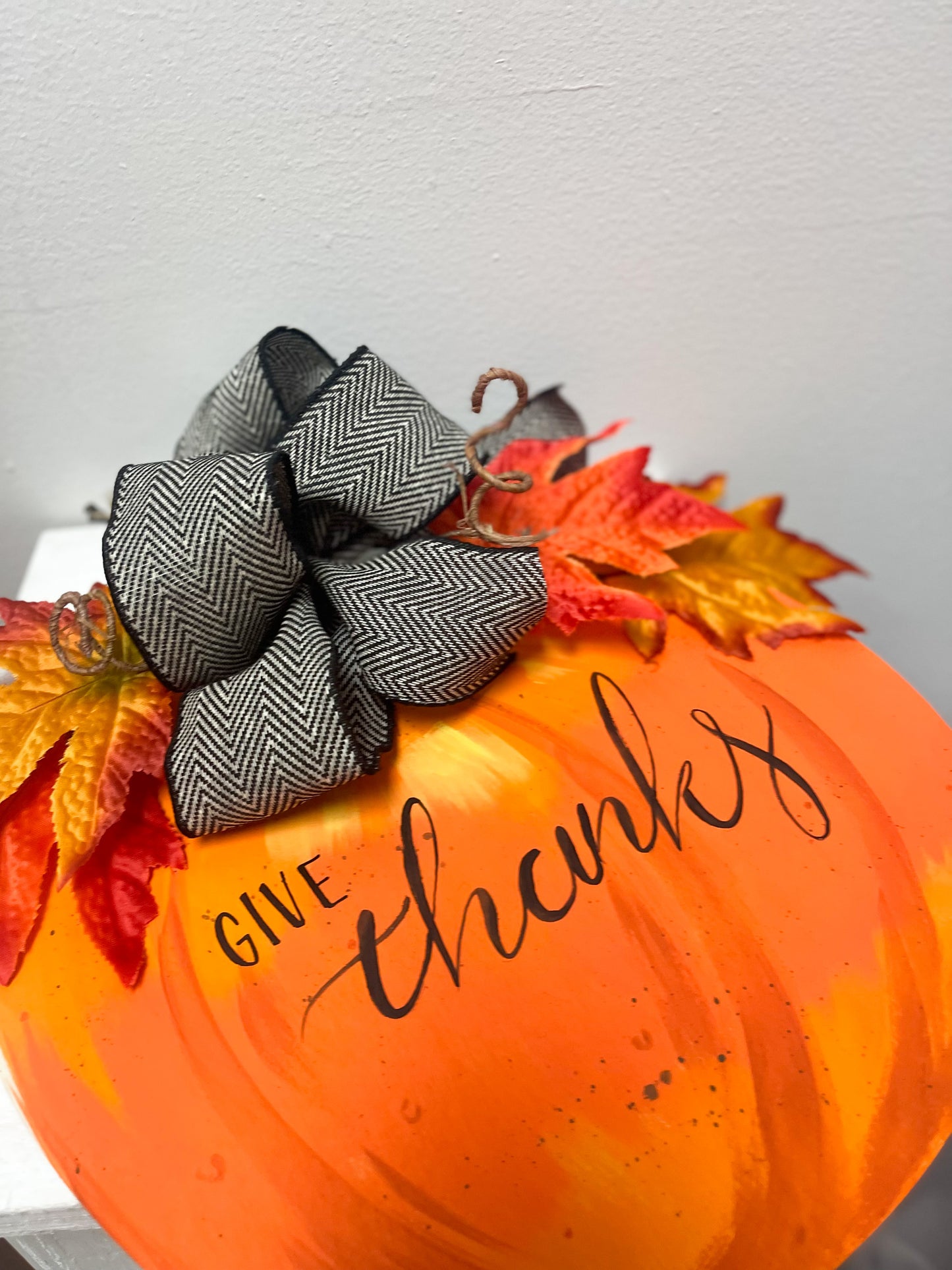 Hand Painted Give Thanks Pumpkin sign