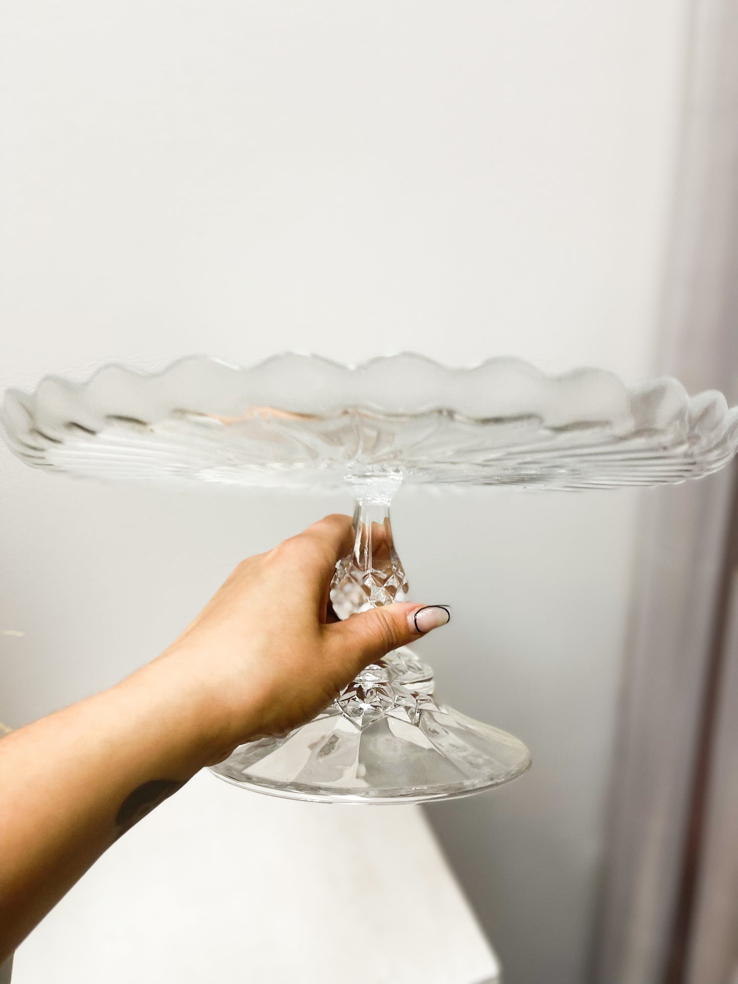 Large glass cake plate