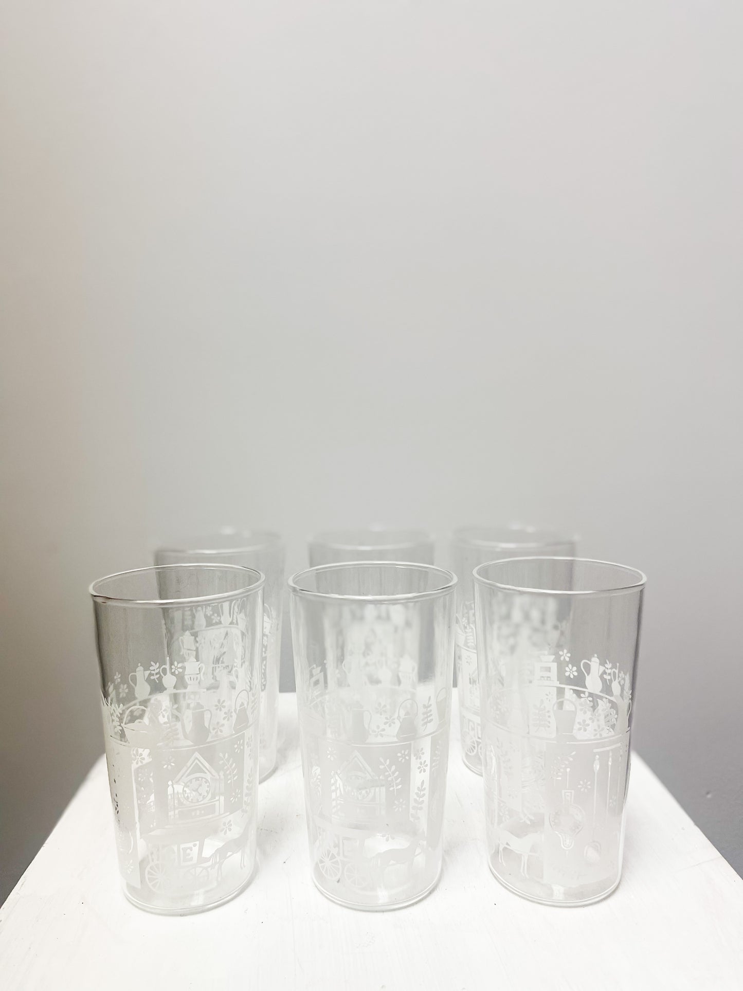 Set of 6 White Pattern Juice Glasses