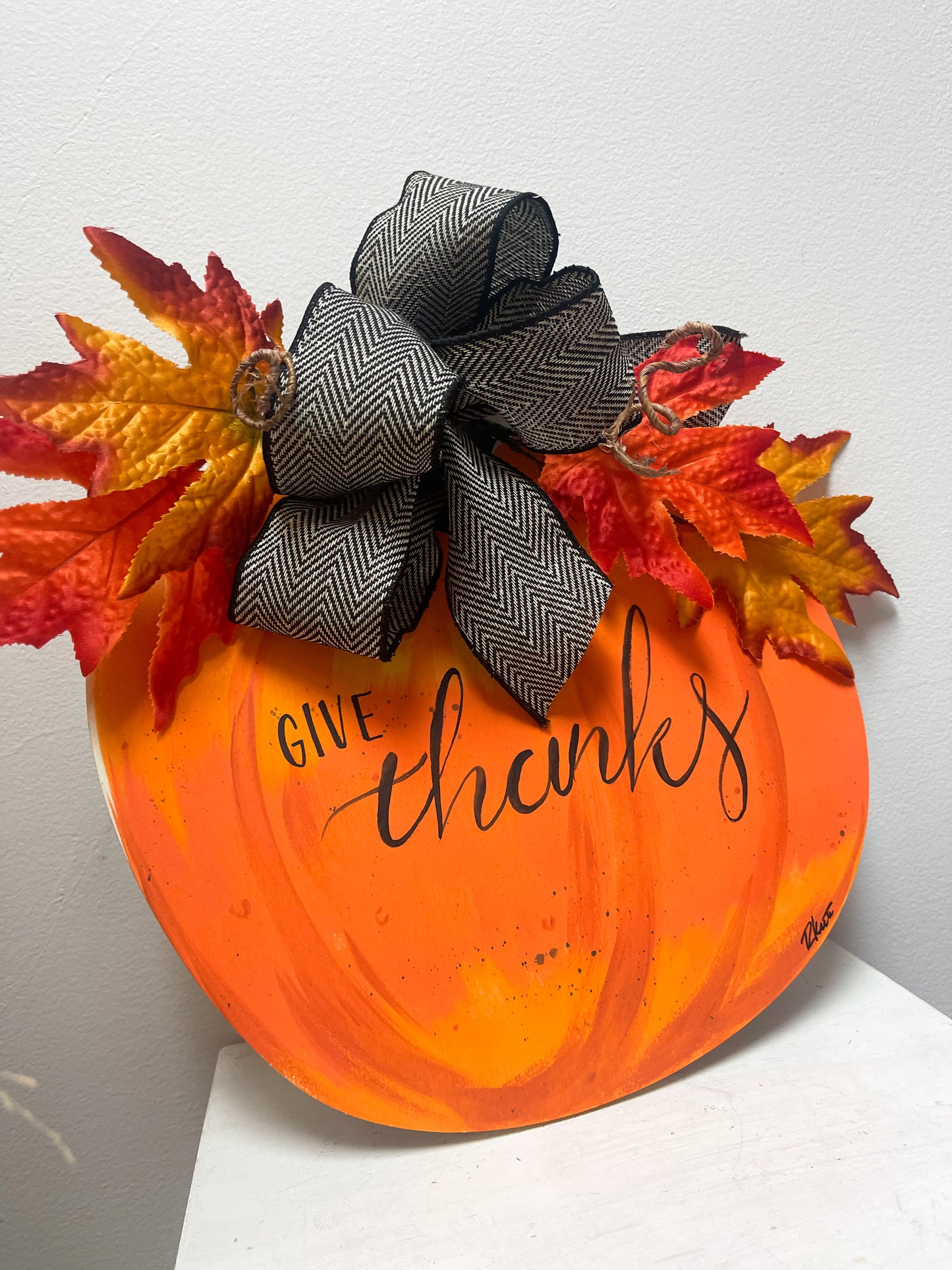 Hand Painted Give Thanks Pumpkin sign