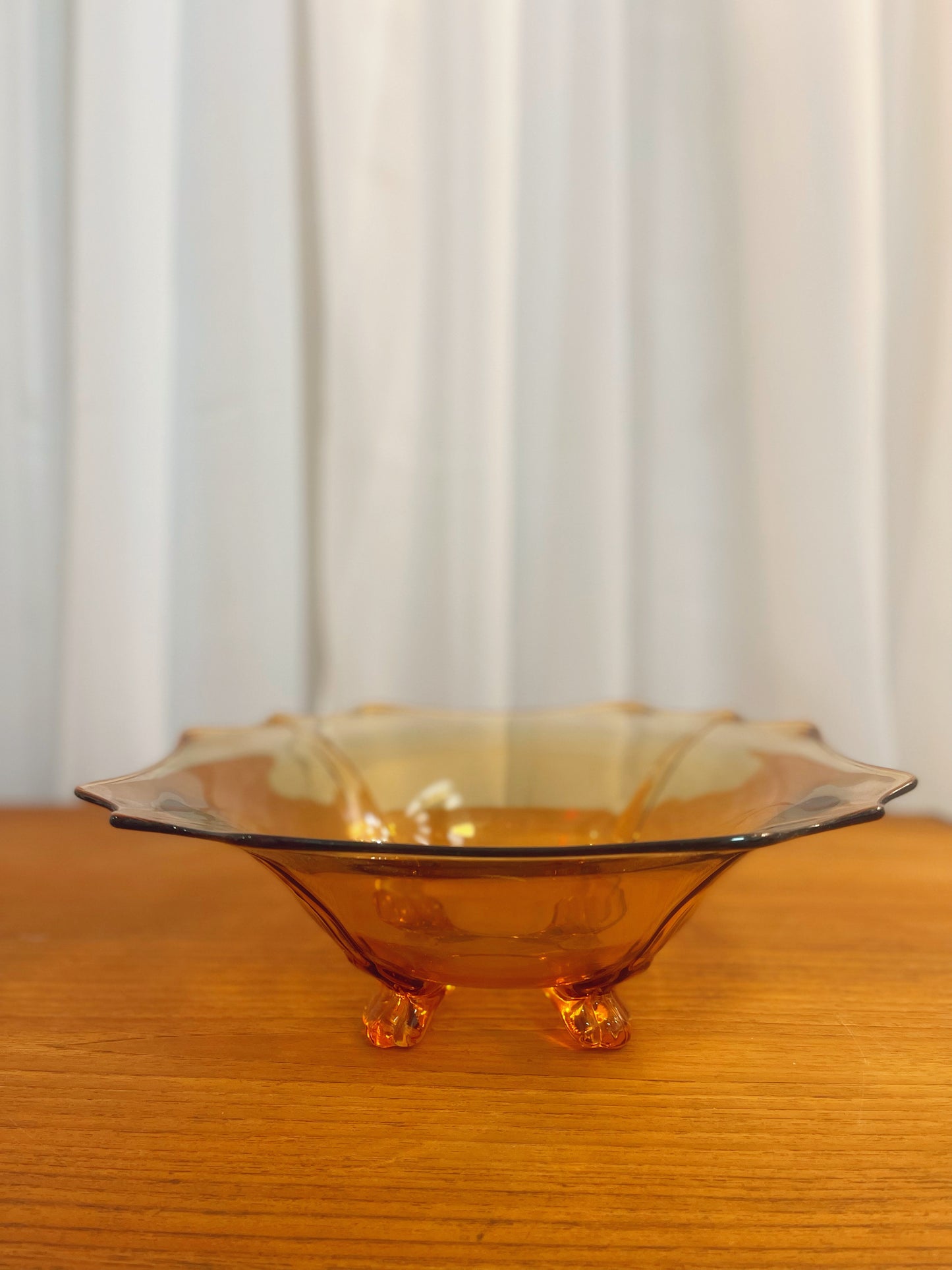 Amber Glass Footed Fruit Bowl