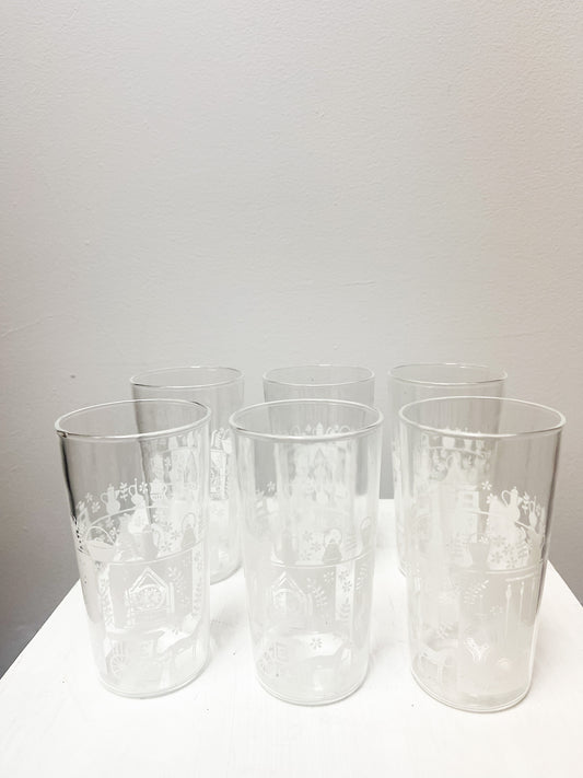 Set of 6 White Pattern Juice Glasses