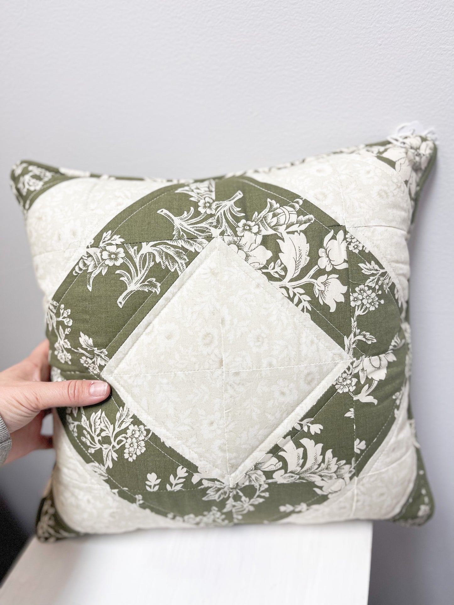 Green Floral Quilted Accent Pillow