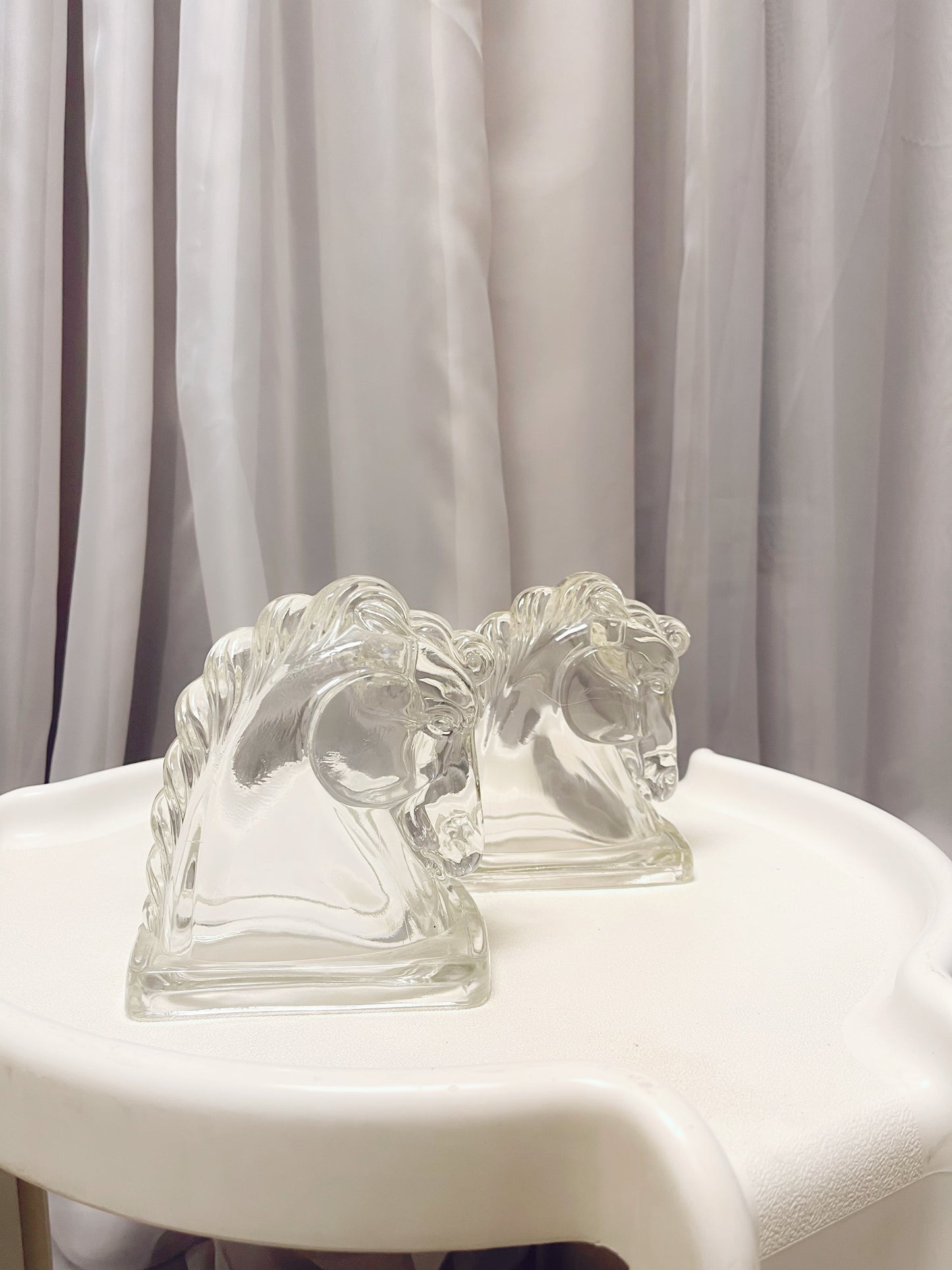 Pair of glass horse book ends