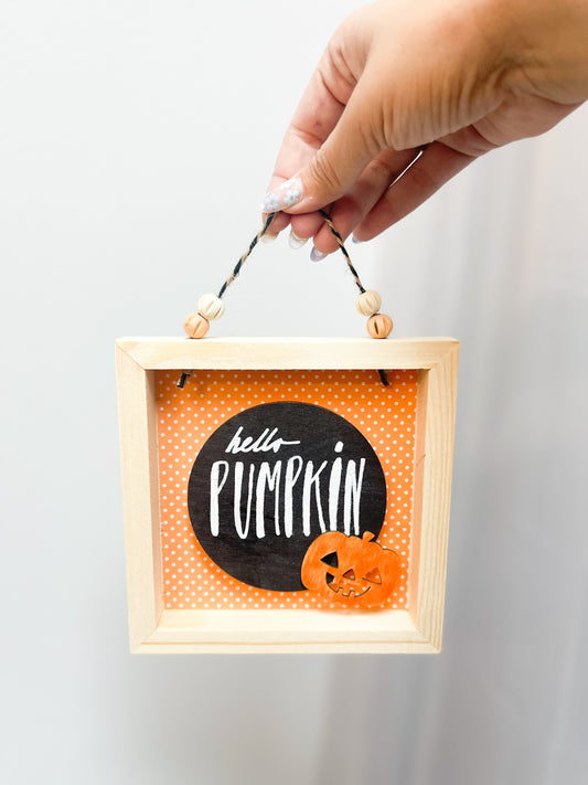 Hello Pumpkin Sign Orange Polka Dot Background