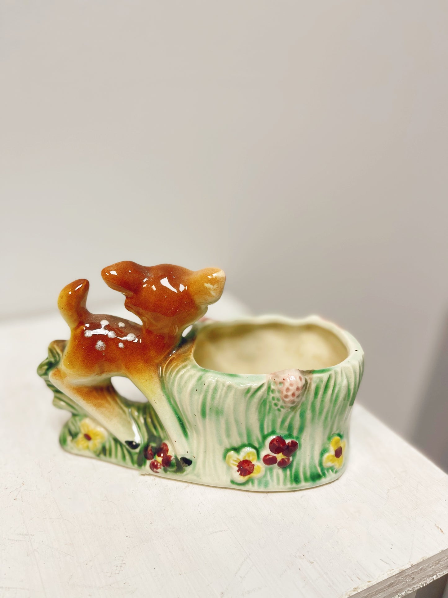 Vintage Hand Crafted Deer Pottery Planter