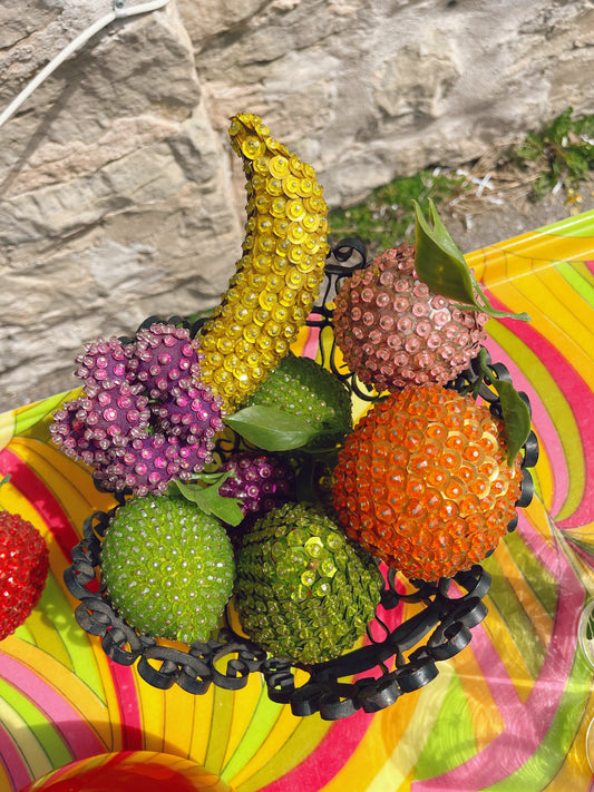 Basket of 1960s/70s bedazzled faux fruit