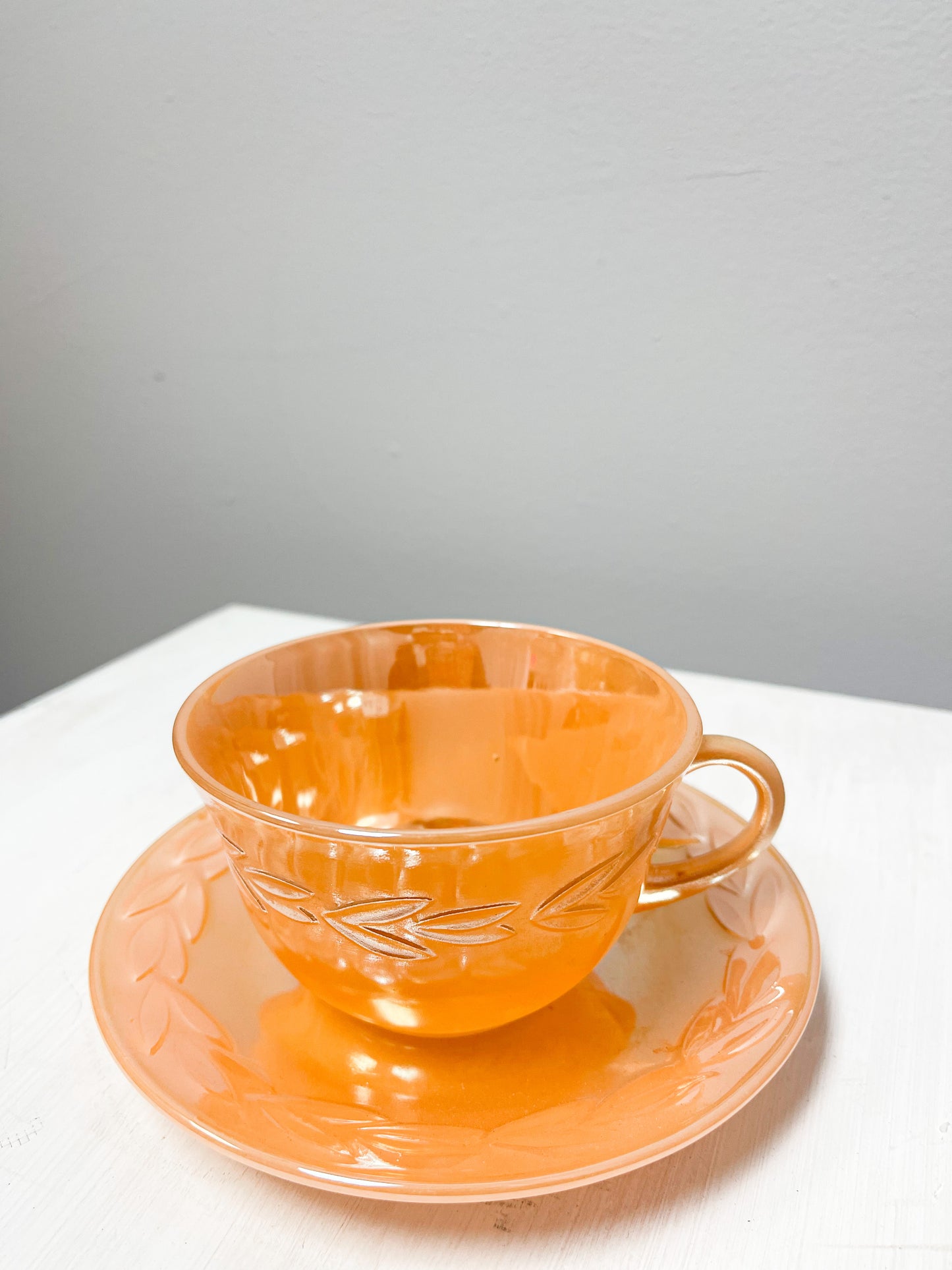 Peach Lustre Fire King Cup & Saucer Set