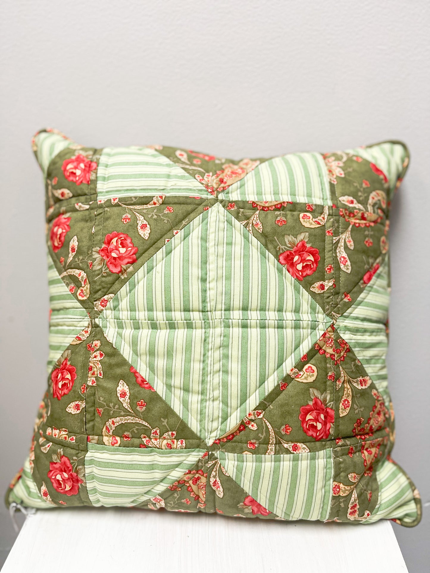 Green Stripes Quilted Pillow