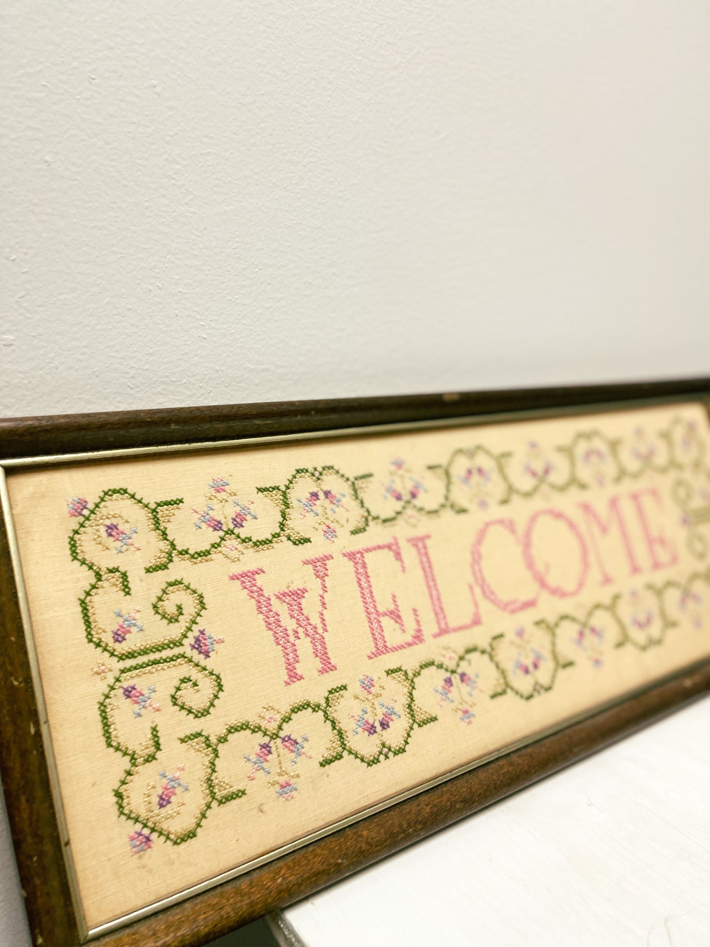 Welcome Needlepoint in frame