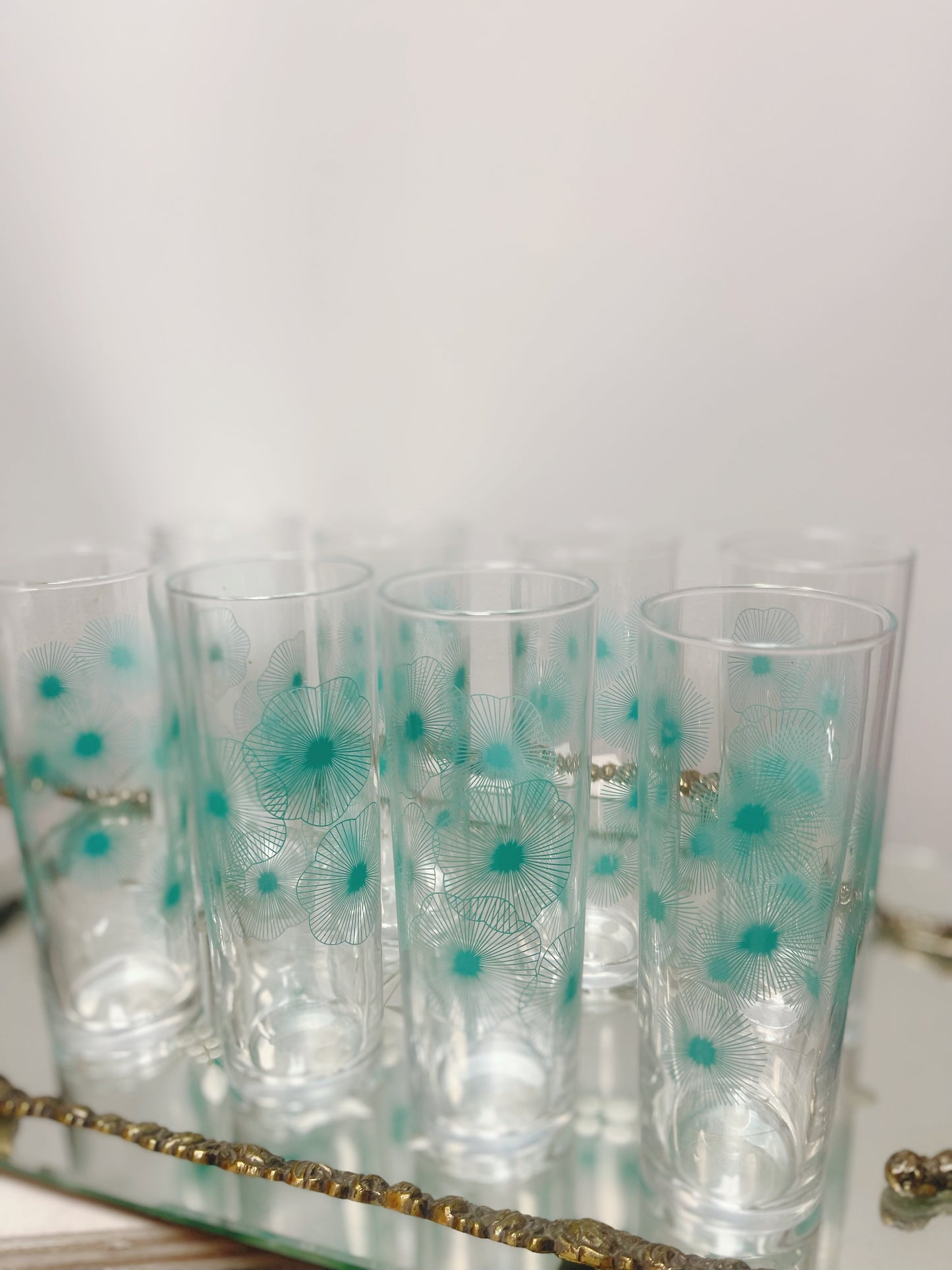 Set of 8 blue flower/ burst tall juice glasses