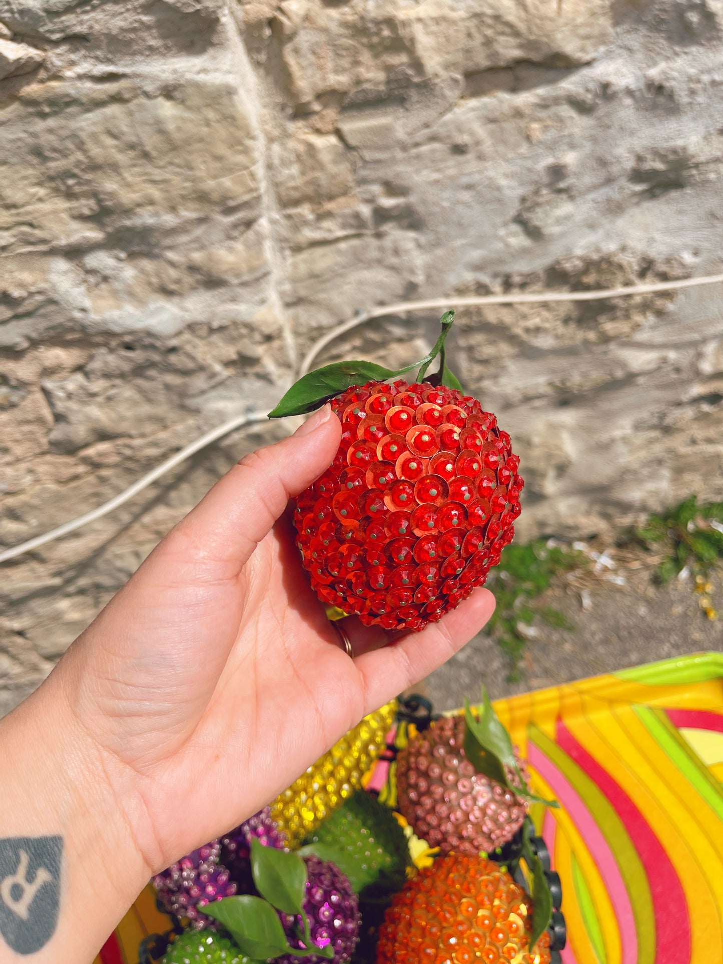 Basket of 1960s/70s bedazzled faux fruit