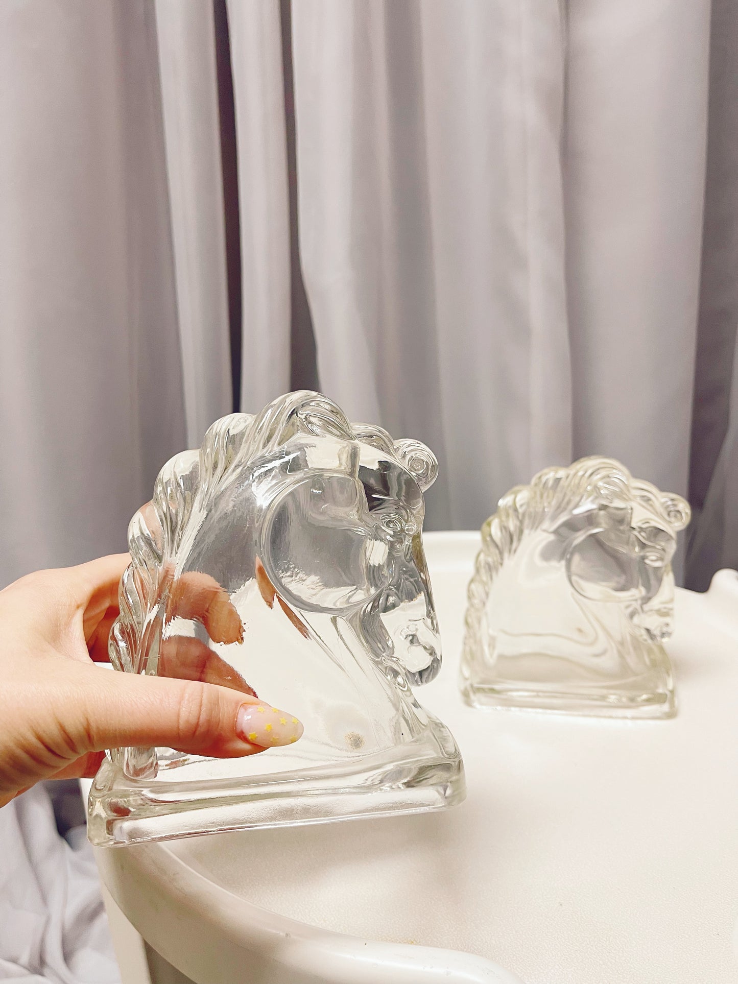 Pair of glass horse book ends