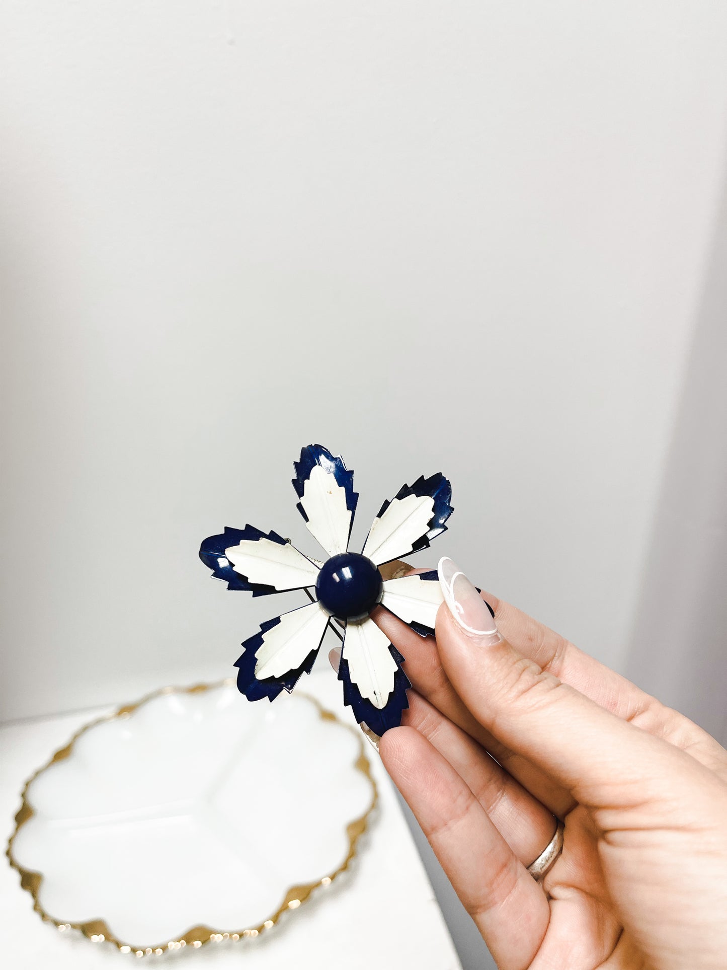 Blue & White Flower Enamel brooch