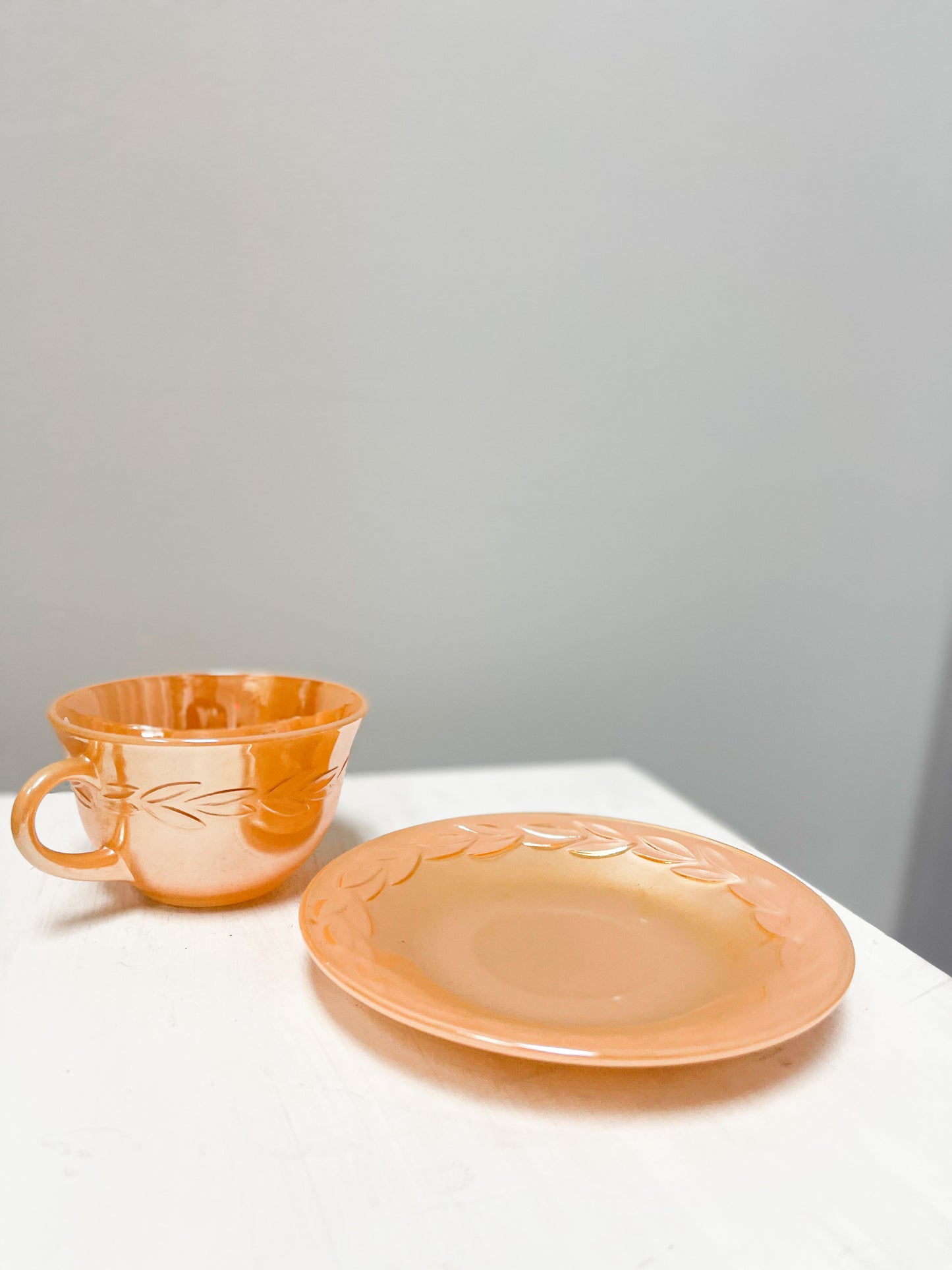 Peach Lustre Fire King Cup & Saucer Set